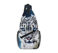 QAZWZML Unisex Sling Bag, Snow Leopard Print, One Size, Polyester, Contemporary, Zipper Closure, Anti-Theft, Animal Print, 15L Capacity