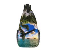 QAZWZML Unisex Sling Bag, Tropical Beach Palm Tree Print, One Size, Polyester, Contemporary, Zipper Closure, Anti-Theft, Crossbody Style
