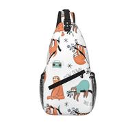 QAZWZML Unisex Sling Bag, White with Sloth Print, One Size, Polyester, Contemporary, Zipper, Anti-Theft, Animal Print