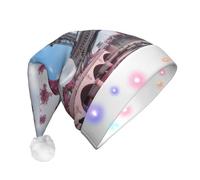 QAZWZML Vintage Style Eiffel Tower Paris Printed adult Christmas hat, light up decorative hat, perfect for holiday parties or New Year celebrations.