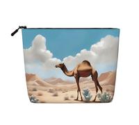 QAZWZML Walking camel Printed single layer faux linen cosmetic bag portable zippered cosmetic bag travel accessory