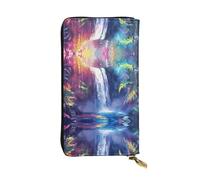 QAZWZML Watercolor waterfall Leather clutch wallet, suitable for men or women long wallet, size 2.5 * 10.5 inches