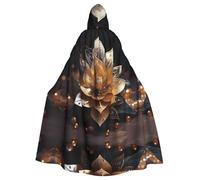 QAZWZML White delicate lotus flower Patterned adult hooded cape, unisex cosplay cape, suitable for Halloween, carnivals, and festival parties.