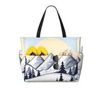 QAZWZML White Snowy Mountains Patterned, large capacity beach bag, foldable tote bag, suitable for travel and shopping.