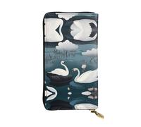 QAZWZML White swan Leather clutch wallet, suitable for men or women long wallet, size 2.5 * 10.5 inches
