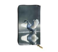 QAZWZML White swan Leather clutch wallet, suitable for men or women long wallet, size 2.5 * 10.5 inches