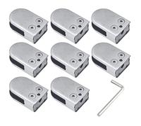 QAZXDRFG 8Pcs Stainless Steel Glass Round Clip Clamps Holder, Adjustable Brackets Curved Back for Frameless Panels D Shape Bracket,15~17mm