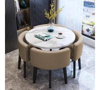 QAZXDRFG Dining Room Table and Chairs Set of 4 Marble Round Negotiation Table with Four Cushioned Chairs Space-Saving, Suitable for Office Living Room and Dining Room 4 31.5 * 29.5in