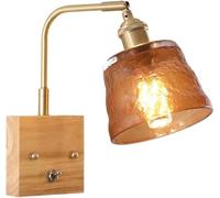 QAZXDRFG Mid Century Wall Sconce Green Glass Rustic Farmhouse Wall Mounted Light On Off Switch Amber Blown Glass Wood Wall Sconce Antique Wall Lamp for Bedroom Bedside Living Room Hallway