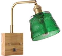 QAZXDRFG Mid Century Wall Sconce Green Glass Rustic Farmhouse Wall Mounted Light On Off Switch Amber Blown Glass Wood Wall Sconce Antique Wall Lamp for Bedroom Bedside Living Room Hallway