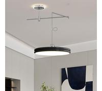 QAZXDRFG Modern Dimming LED Ceiling Lighting Fixture Large Swing Arm Pendant Light Round 15.7in Long Hanging Lamp 43W Chrome Adjustable Kitchen Island Lighting for Bedroom Living Room
