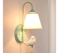 QAZXDRFG Modern Farmhouse Wall Sconce Fabric Shade Birds Decor Clear Glass Vintage Green Wall Mounted Lamp Nordic White Indoor Wall Light Fixtures for Bedroom Living Room Dining Room Headboard