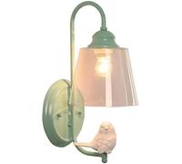 QAZXDRFG Modern Farmhouse Wall Sconce Fabric Shade Birds Decor Clear Glass Vintage Green Wall Mounted Lamp Nordic White Indoor Wall Light Fixtures for Bedroom Living Room Dining Room Headboard