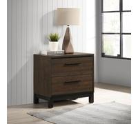 QAZXDRFG Rustic Tobacco & Dark Bronze Nightstand - 2 Drawers, Modern Bedroom Furniture, Wood Construction