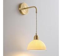 QAZXDRFG White Ceramic Wall Sconce Brushed Brass Milk Glass Wall Light Fixture Vintage Gold Mid Century Modern Wall Sconce Antique Farmhouse Wall Mounted Lamp for Bedroom Living Room Bedside