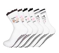 QBEJIME 3 Pairs Pilates Socks Non Slip Women, Grip Yoga Socks, Cute Reformer Pilates Socks Cuff Embroidery Pattern For Home, Gym Barre Sports Fitness Dance Ballet Hospital Pregnant