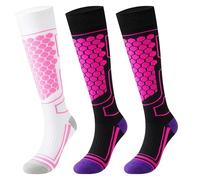 QBEJIME 3 Pairs Thermal Ski Socks Womens, Welly Long Ski Socks, Uk 4-7 For Skiing Snowboarding Cold Weather, Snow, Skiing,Cycling, Hiking