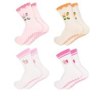 QBEJIME 4 Pairs Pilates Socks Non Slip Women, Grip Yoga Socks, Grippy Reformer Pilates Socks, Cuff Embroidery Pattern, For Women Dance, Barre Ballet, Fitness, Home, Gym, Hospital, Pregnant