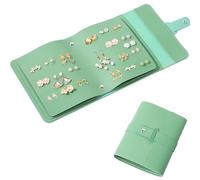 QBestry Earring Holder Organizer Book for Travel, 42 Pairs Stud Earrings Organizer with Staggered Holes & Snap, Waterproof PU Leather Earring Storage Case Portable Earrings Book for Women Girls -Green