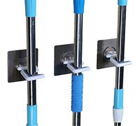 QBHTJZBYH Wall Mounted Broom Mop Holder Hooks Tool Organizer,3 Pcs Self Adhesive Clips for Kitchen Bathroom Closet Garden Garage