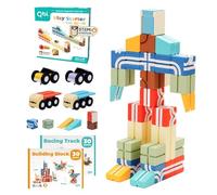 QBI Magnetic Blocks Play Starter Set｜4-in-1 STEM Building Blocks with 4 Cars & 3D Track Tiles｜Educational Sensory Magnet Toys｜Preschool Montessori Toys for Kids Ages 3-5-8 Year Old Boys and Girls