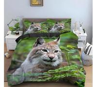 QBIDCSX Bedding Double Bed Set Lynx Ultra Soft Hypoallergenic Double Duvet Cover Set Include 1 Quilt Cover with Zipper Closure + 1pillowcases 50x75 cm