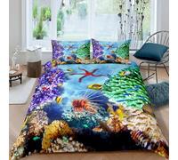 QBIDCSX King Size Duvet Cover Sets Underwater King Size Bedding Sets Patterned Bed ding 230x220 cm and 2 Pillowcases 50x75 cm with Zipper - Warm & Ultra Soft Brushed Microfiber