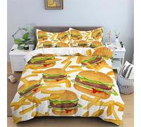 QBIDCSX Super King Duvet Set Hamburger Duvet Cover King Size Luxury Microfiber Bedding Set and 2 Pillowcases, Reversible Print Bed ding 102.3"x86.7" for Girls Boys