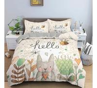 QBIDCSX Super King Duvet Set Rabbit and Bee Duvet Cover King Size Luxury Microfiber Bedding Set and 2 Pillowcases, Reversible Print Bed ding 102.3"x86.7" for Girls Boys