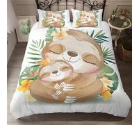 QBIDCSX Super King Duvet Set Sloth Bedding Set with Zipper Closure Microfiber Soft Breathable Duvet Cover 102.3x86.7 inch + 2 Matching Pillowcases 19x29 inch, for Adults Teenagers
