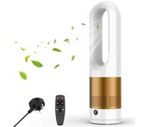 Qbiower Bladeless Tower Fan, 56cm Quiet Cooling Fan for Bedroom, 8 Speeds & Sleep Mode, 8H Timer, 80° Oscillation, Remote Control, Safe Standing Fan for Kids, Energy Saving (Gold)