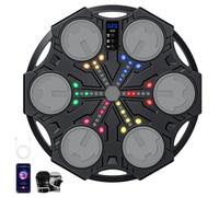 Qbiower Music Boxing Machine for Kids, Musical Boxing Machine with Gloves, Bluetooth Connection, Colorful LED Lights, 5 Speed Adjustment, Multiple Training Modes, Wall Mounted Boxing Set (Black)