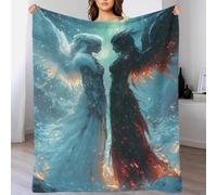 QBIREX 3D Angel Vs Demon Print Fluffy Soft Throws Versatile Flannel Blankets Warm Poncho Shawl Blankets Cloak Cape for Bed Couch 70x80inch(180x200cm)