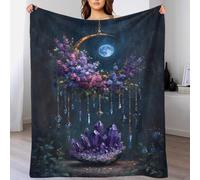 QBIREX 3D Floral Crescent Moon with Amethyst Crystals Throw Blanket for Boys Girls Fleece Blankets for Bed Sofa Fuzzy Blanket 40x50inch(100x130cm)