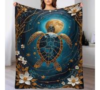 QBIREX 3D Golden Turtle Kintsugi Moon Print Fluffy Soft Throws Versatile Flannel Blankets Warm Poncho Shawl Blankets Cloak Cape for Bed Couch 70x80inch(180x200cm)