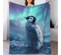 QBIREX 3D Penguin Chick Under Aurora Borealis Throw Blanket for Boys Girls Fleece Blankets for Bed Sofa Fuzzy Blanket 60x80inch(150x200cm)