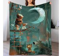 QBIREX 3D Print The Moon Climb - Woodland Animals on A Ladder to The Moon Plush Flannel Blanket Adult Winter Warm Sofa School Home Travel Warm Cosy Blanket 40x50inch(100x130cm)