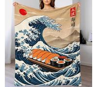 QBIREX 3D Sushi Great Wave Fleece Throw Blanket for Boys Girls Cozy Plush Flannel Blanket for Sofa Bed Couch 40x50inch(100x130cm)