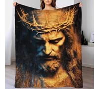 QBIREX Abstract Jesus Christ with Crown of Thorns Couple Blanket Warm Accent Cosy Fleece Blanket for Chair Gift for Women 50x60inch(127x152cm)