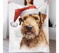 QBIREX Airedale Terrier Santa Hat Fleece Christmas Blanket Warm Accent Personalised Blanket Baby for Sofa/Couch/Bed Throw for Lover Hubby Wifey Women Men 40x50inch(100x130cm)