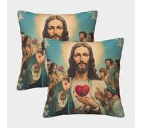QBIREX Art Christian Jesus Pillow Cases 2 Pack Silky Soft Spring Pillowcase for Christmas Home Decoration 50x50cm