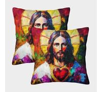 QBIREX Art Christian Jesus Pillow Slips Anti Allergy Cushion Covers with Invisible Zipper 40x40cm