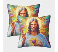 QBIREX Art Christian Jesus Pillow Slips Anti Allergy Cushion Covers with Invisible Zipper 45x45cm