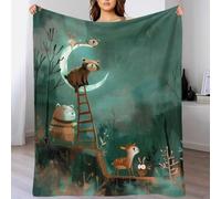 QBIREX Back from The Moon - Woodland Animals Descending from The Sky 3D Fleece Bed Blankets Winter Warm Cozy Flannel Blanket Super Soft Blanket for Cold Weather 40x50inch(100x130cm)