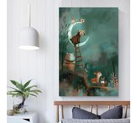 QBIREX Back from The Moon - Woodland Animals Descending from The Sky Wall Prints for Living Room for Gifts Bathroom Home Kitchen Office Decor Living Wall 16x24inch(40x60cm)