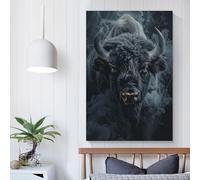 QBIREX Bison in Black Smoke Art Work for Home Walls for Living Room Bedroom 3d Wall Art 20x30inch(50x75cm)