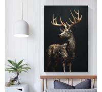 QBIREX Black And Gold Deer Vintage Travel Posters Landscape 08x12inch(20x30cm) Canvas Wall Art Print Painting for Wall Decor Living Room Bedroom