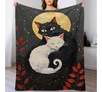 QBIREX Black And White Cats Under Moon Painting Thick Blanket Cover for Settee Thick Blanket for Bed Personalised Christmas Birthday Gifts 40x50inch(100x130cm)