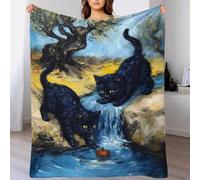 QBIREX Black Cats And Apple by Waterfall Throw Blanket for Adults Soft Warm Flannel Fleece Blanket for Bed And Couch 70x80inch(180x200cm)