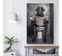 QBIREX Black Labrador on Toilet Bathroom Pictures for Home Walls Large Canvas Wall Art for Living Room 20x30inch(50x75cm)